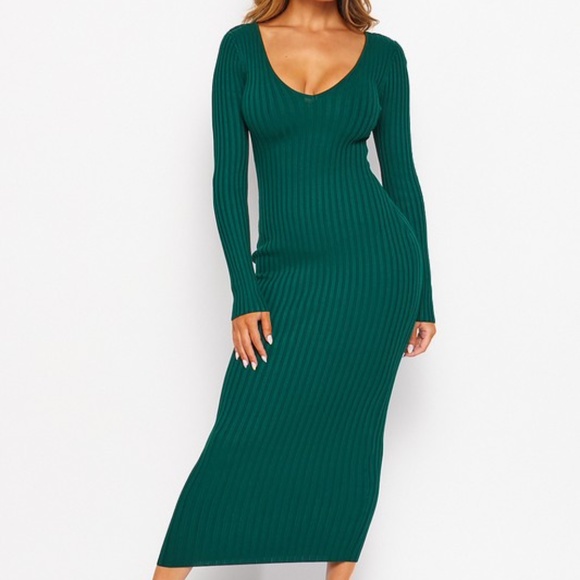 💚 LAST ONE 💚 Sexy Elegant Ribbed Knit Long Sleeve Bodycon Midi Dress - Picture 7 of 7